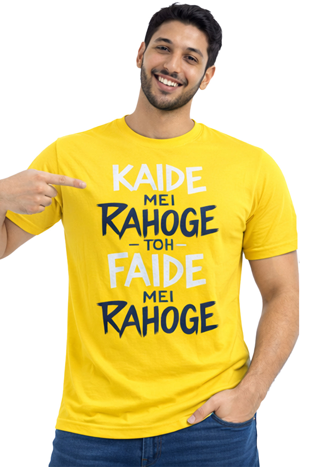 Kaide Mei Rahoge Toh Faide Mei Rahoge – Bold Hindi Attitude Unisex T-Shirt | White | Yalla Street