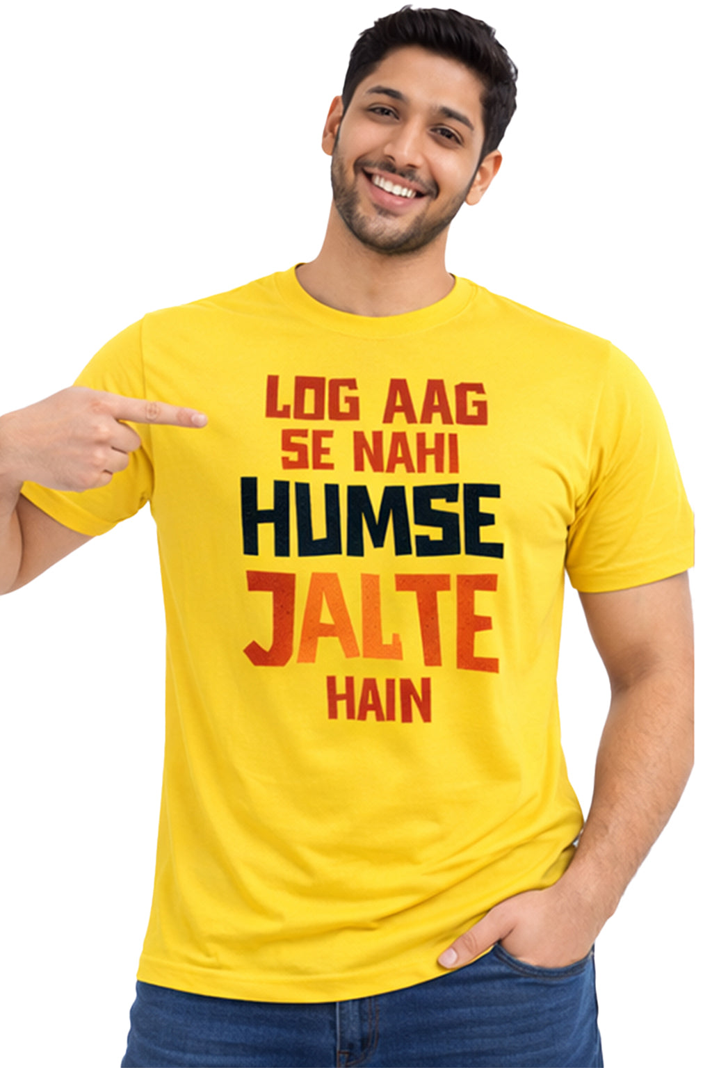 Log Aag Se Nahi Humse Jalte Hain – Bold Attitude Hindi Unisex T-Shirt | Black | Yalla Street