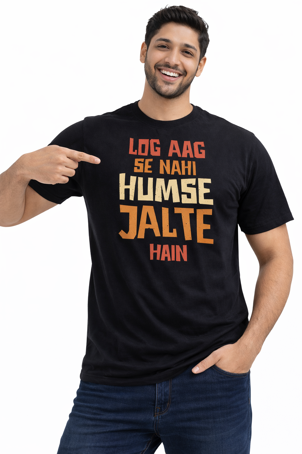 Log Aag Se Nahi Humse Jalte Hain – Bold Attitude Hindi Unisex T-Shirt | Black | Yalla Street