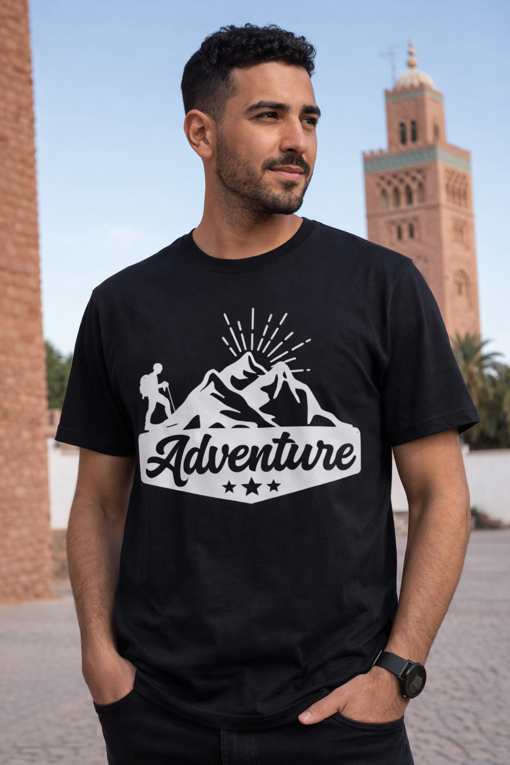 Red “Adventure” Graphic Unisex T-Shirt | Mountain Hiking Design | Yalla Street