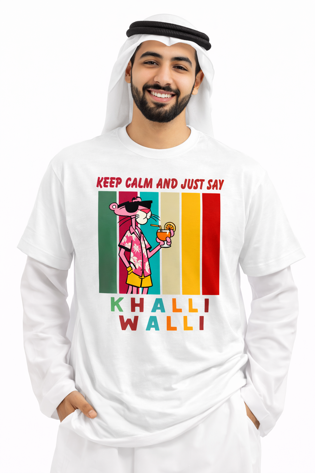 Keep Calm and Just Say Khalli Walli T-Shirt – Pink Panther Graphic Unisex Tee | Funny Arabic Slang Shirt 100% Cotton