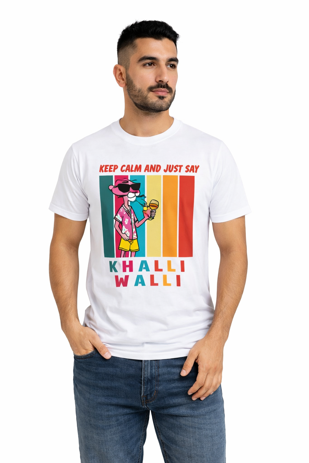 Keep Calm and Just Say Khalli Walli T-Shirt – Pink Panther Graphic Unisex Tee | Funny Arabic Slang Shirt 100% Cotton