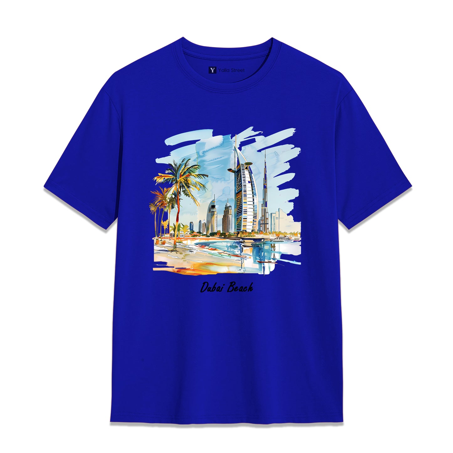 Dubai Beach Skyline T-Shirt – 100% Cotton Unisex Tee Artistic UAE Coastal Print