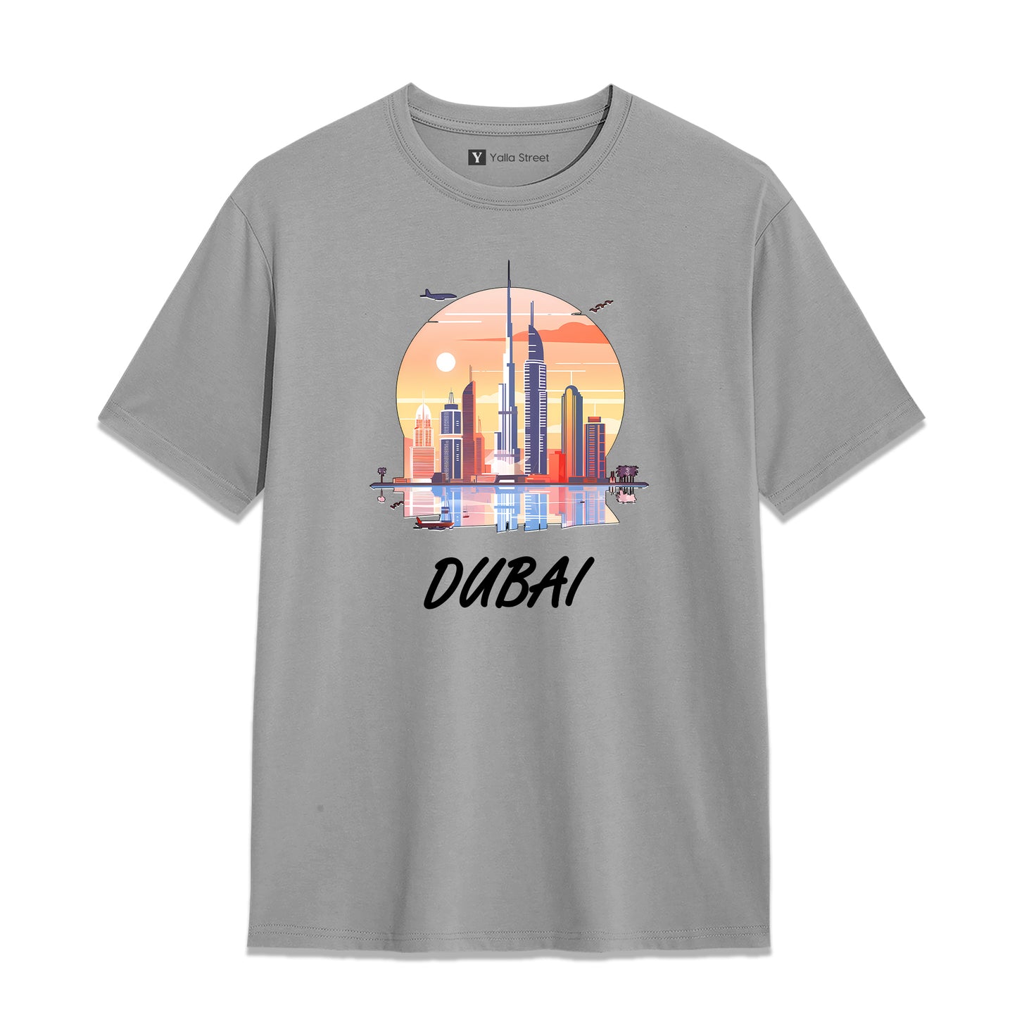Dubai Sunset Skyline T-Shirt – 100% Cotton Unisex Tee Vibrant Cityscape Graphic