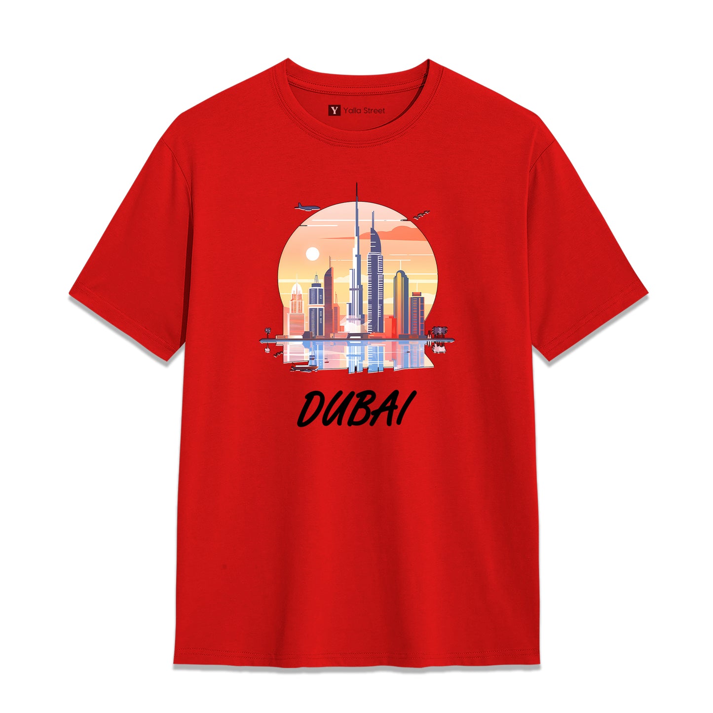 Dubai Sunset Skyline T-Shirt – 100% Cotton Unisex Tee Vibrant Cityscape Graphic