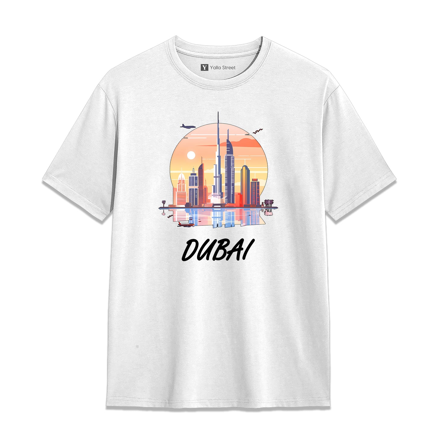 Dubai Sunset Skyline T-Shirt – 100% Cotton Unisex Tee Vibrant Cityscape Graphic