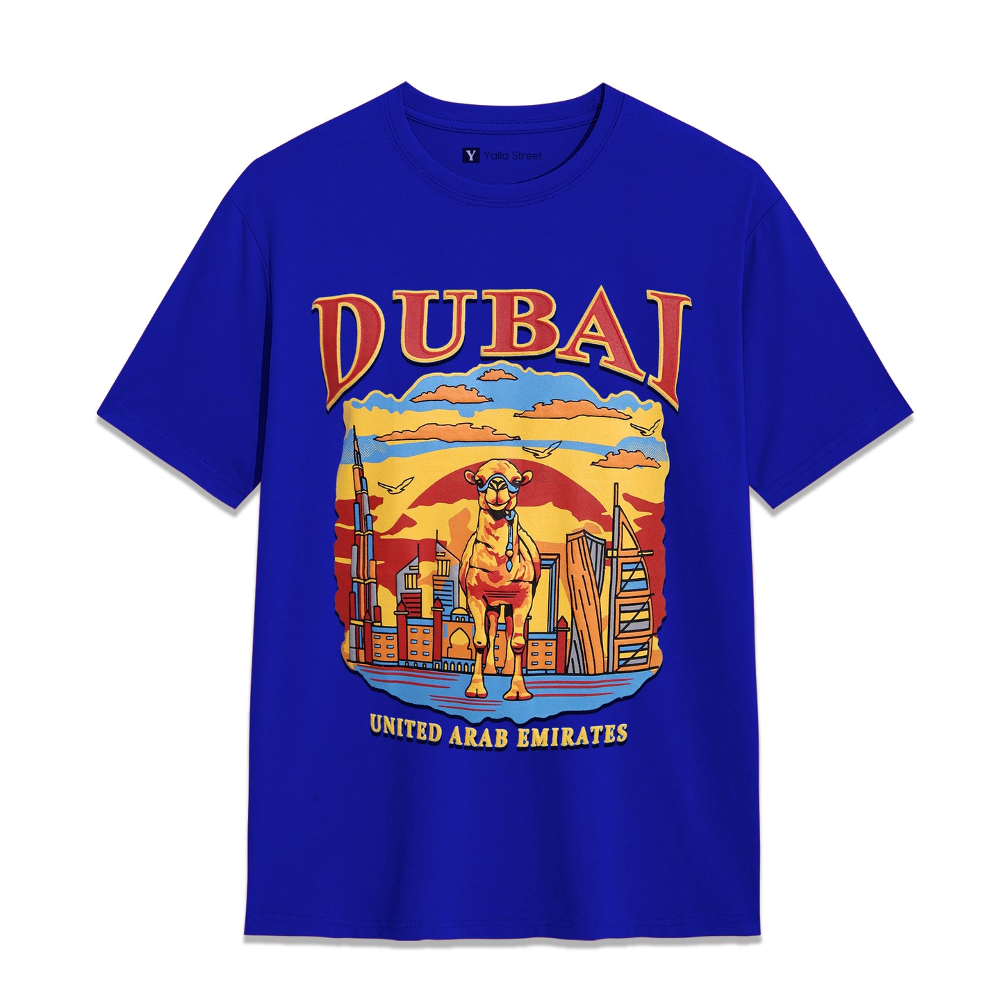 Dubai Camel Cityscape T-Shirt Bold Graphic Tee 100% Cotton UAE Heritage