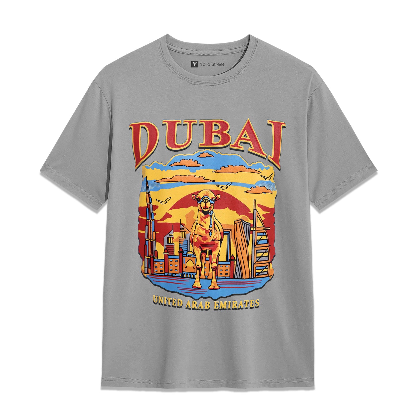 Dubai Camel Cityscape T-Shirt Bold Graphic Tee 100% Cotton UAE Heritage