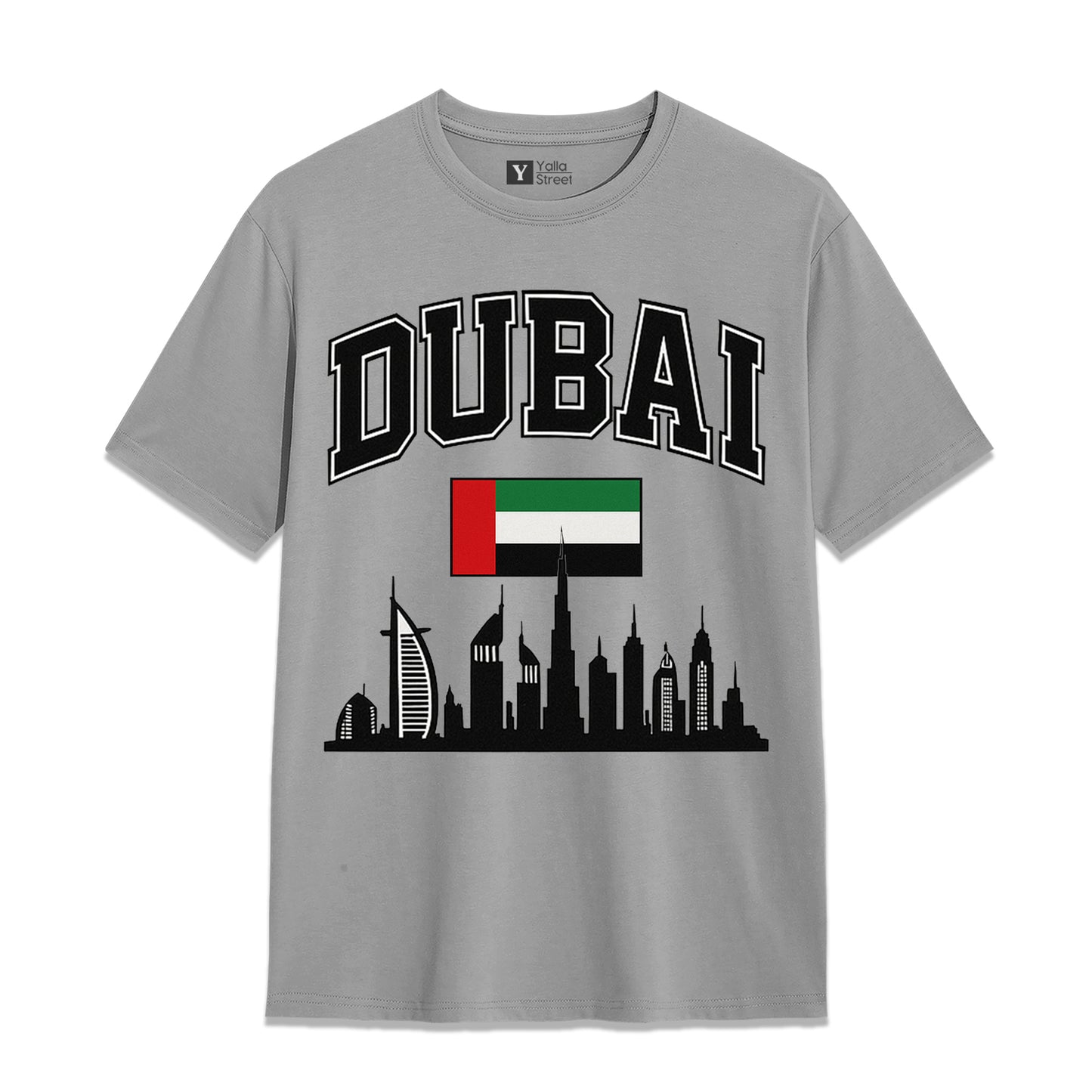 Dubai Skyline & Flag Varsity Style Men's T-Shirt 100% Cotton