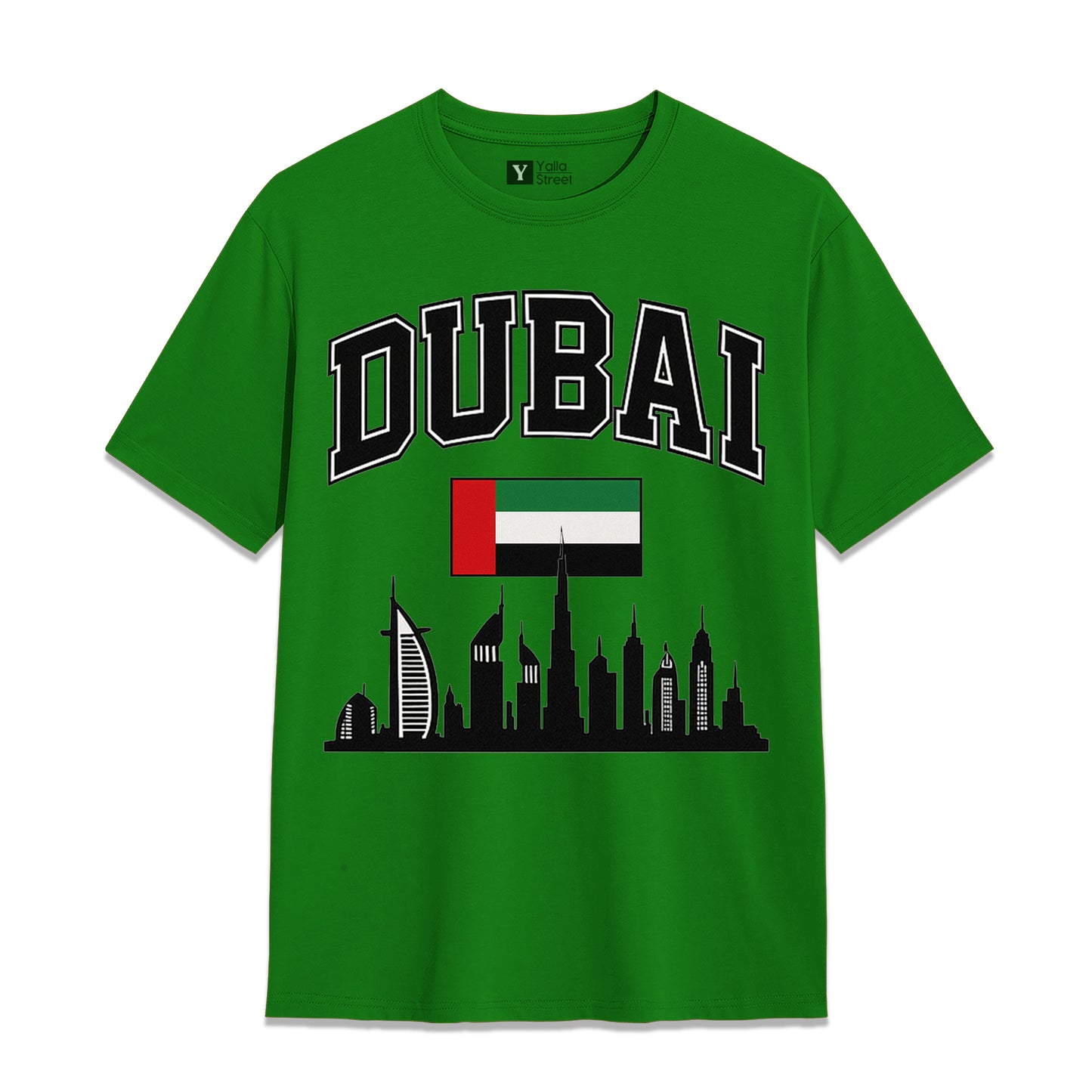 Dubai Skyline & Flag Varsity Style Men's T-Shirt 100% Cotton