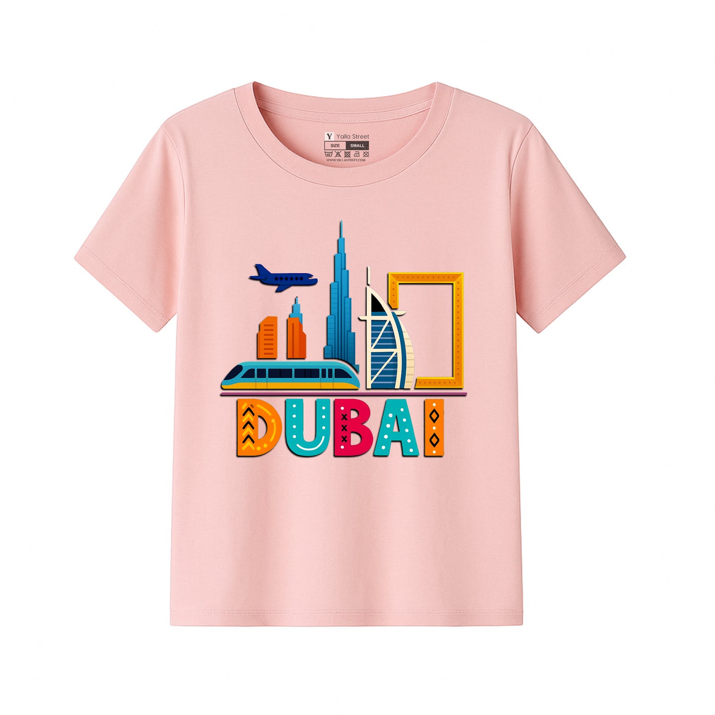 Dubai Landmarks Kids T-Shirt – Colorful City Icons Design UAE Travel Souvenir Tee