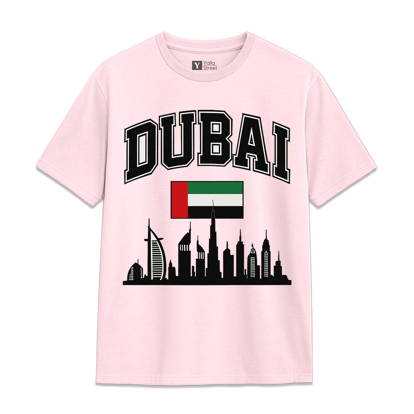 Dubai Skyline & Flag Varsity Style Men's T-Shirt 100% Cotton