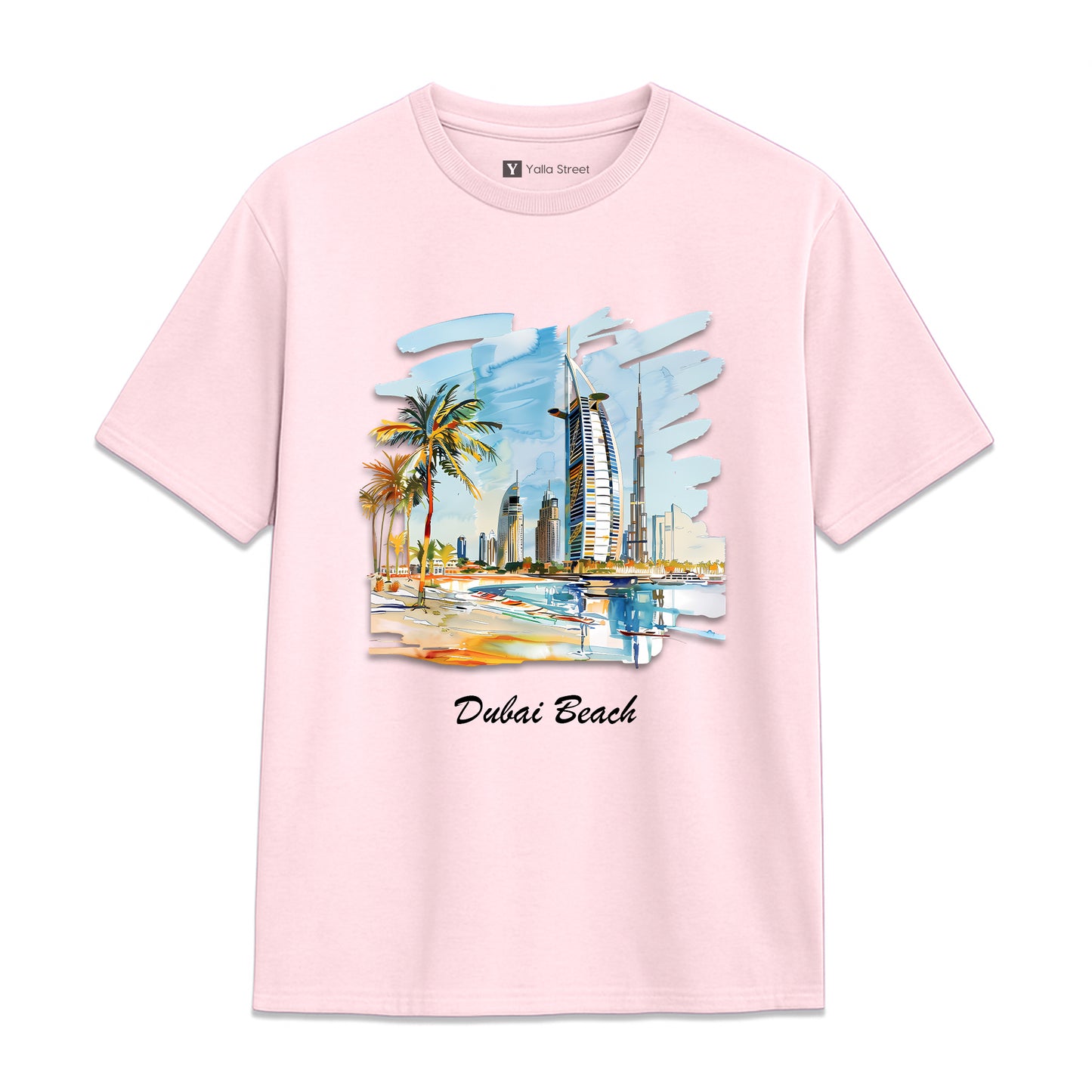 Dubai Beach Skyline T-Shirt – 100% Cotton Unisex Tee Artistic UAE Coastal Print