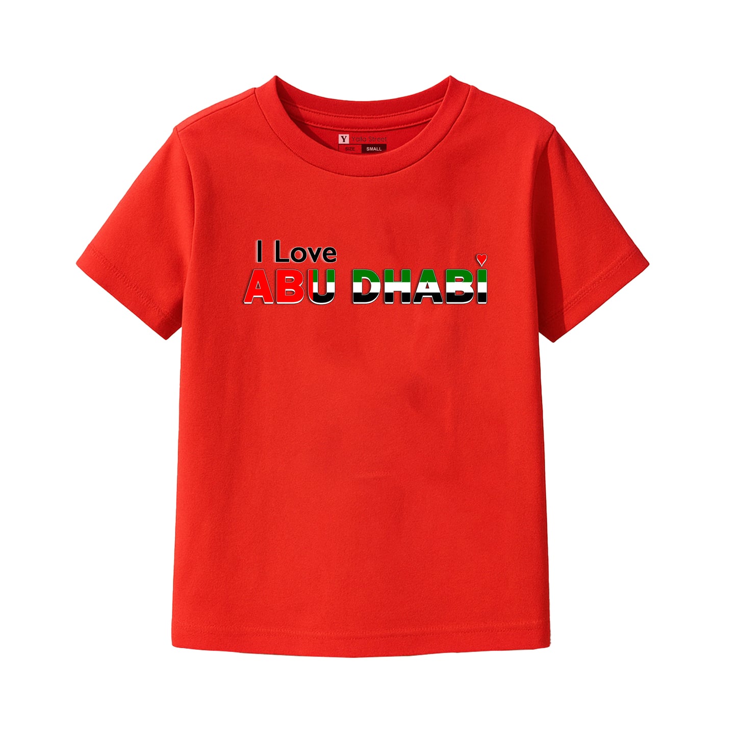 I Love Abu Dhabi Kids T-Shirt – UAE Flag Colors Design | National Day Tee
