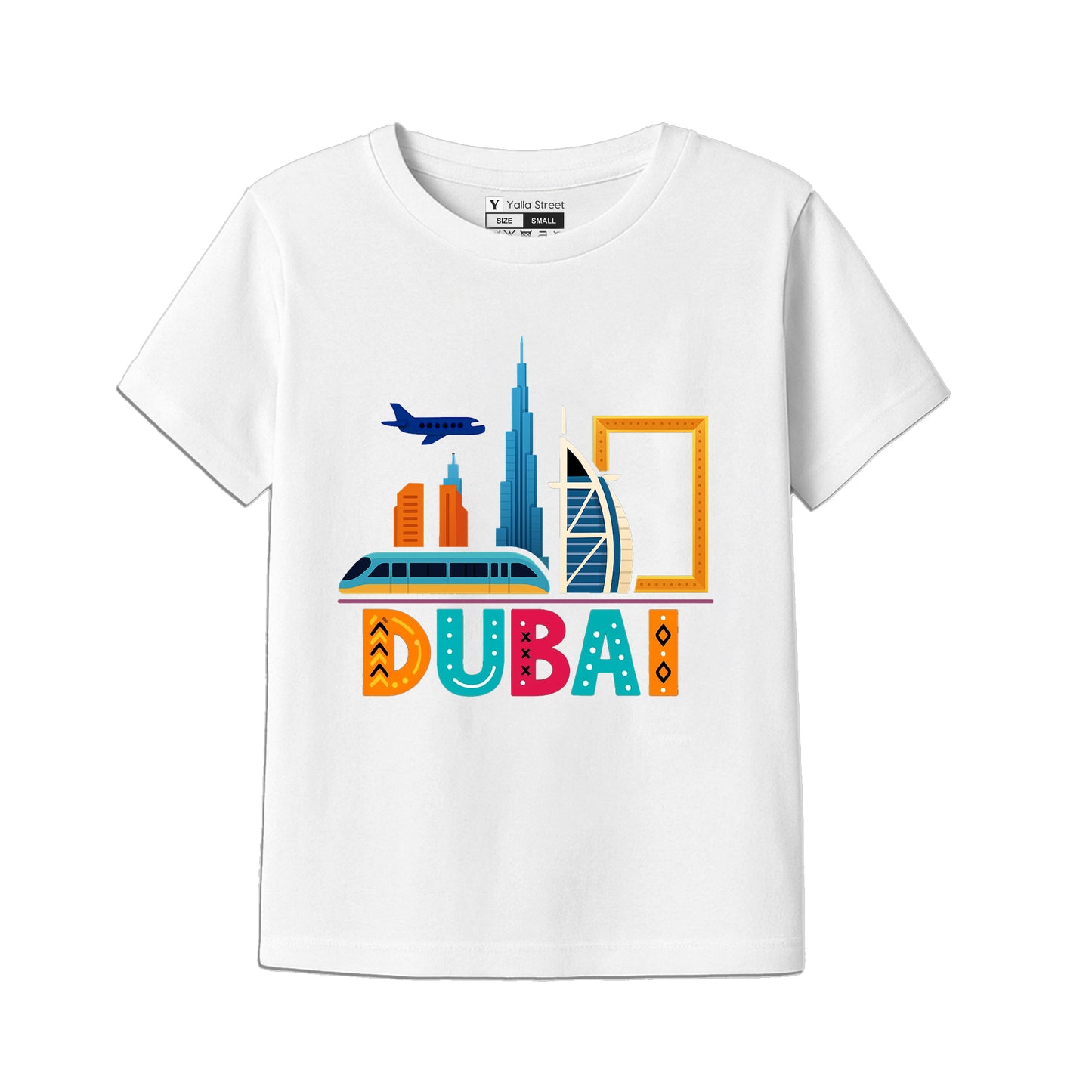 Dubai Landmarks Kids T-Shirt – Colorful City Icons Design UAE Travel Souvenir Tee