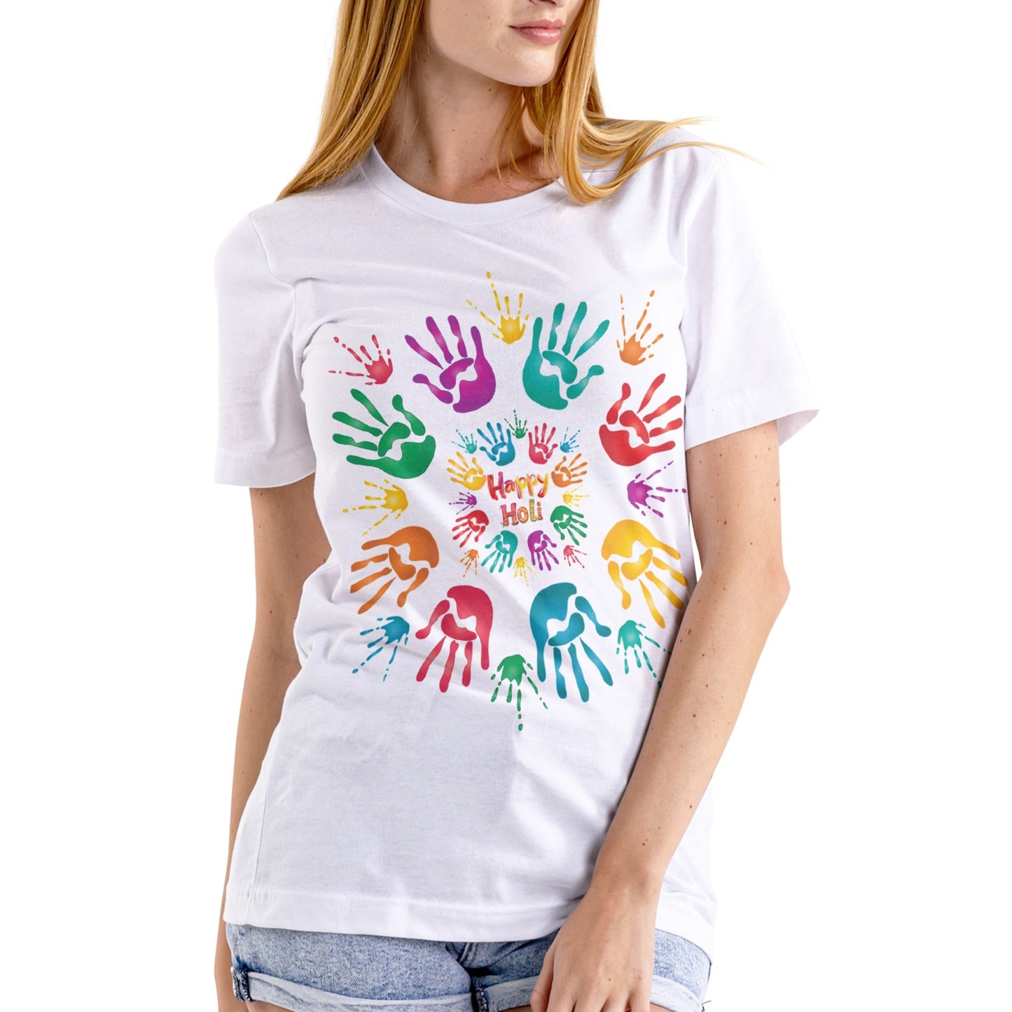 Happy Holi Color Handprint T-Shirt – Festival Special Women Tee | Yalla Street
