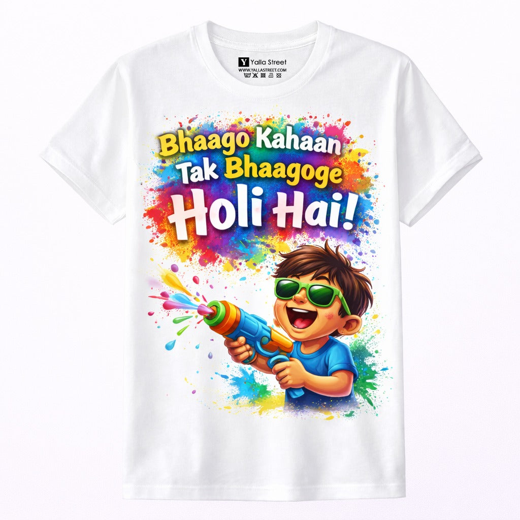Bhaago Kahaan Tak Bhaagoge – Holi Hai! T-Shirt | Fun Holi Festival Tee for Women – Yalla Street