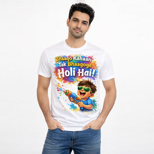Bhago Kahin Lek Bhago Holi Hai!! – Funny Holi Special T-Shirt for Men | Yalla Street