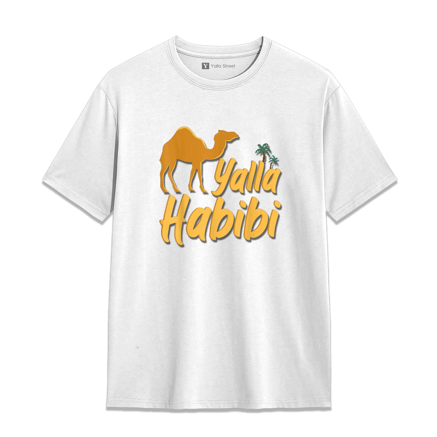 Yalla Habibi Camel T-Shirt – Dubai Arabic Streetwear Graphic Tee | White Cotton Unisex T-Shirt