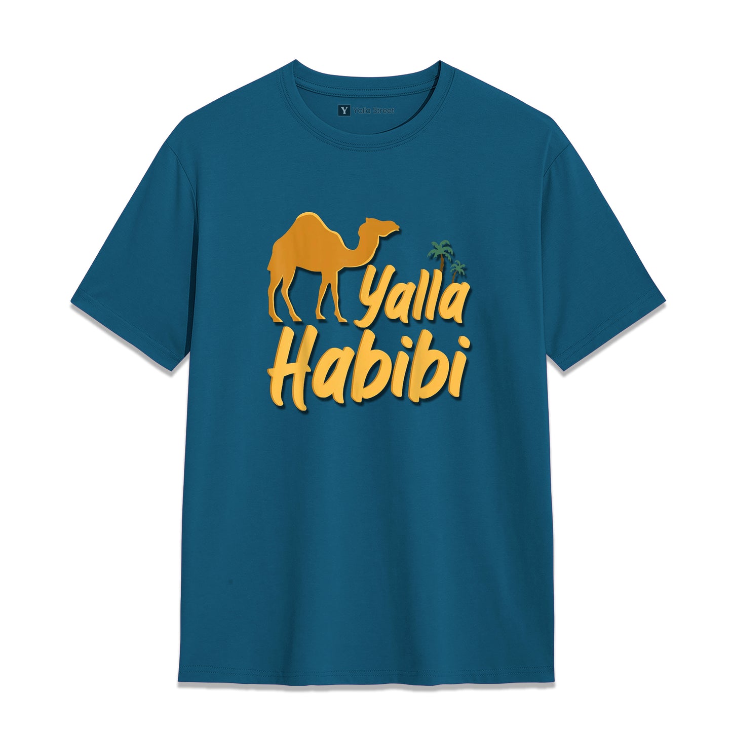 Yalla Habibi Camel T-Shirt – Dubai Arabic Streetwear Graphic Tee | White Cotton Unisex T-Shirt