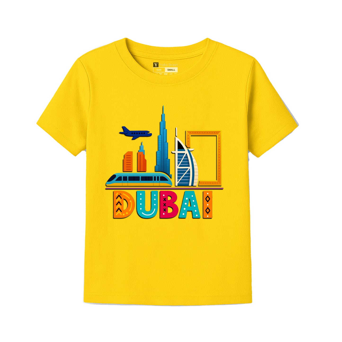 Dubai Landmarks Kids T-Shirt – Colorful City Icons Design UAE Travel Souvenir Tee