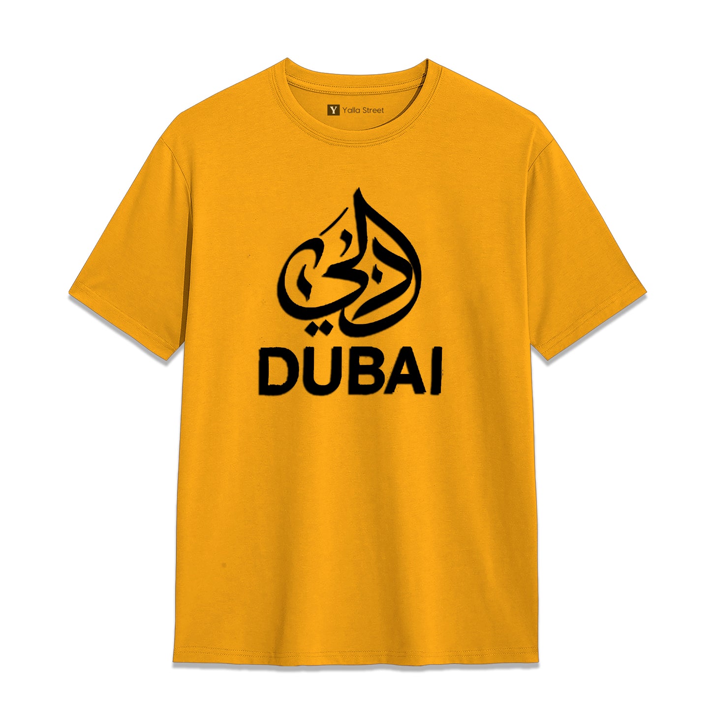 Dubai Arabic Calligraphy T-Shirt Unisex Golden Arabic Logo 100% Cotton UAE Heritage Wear