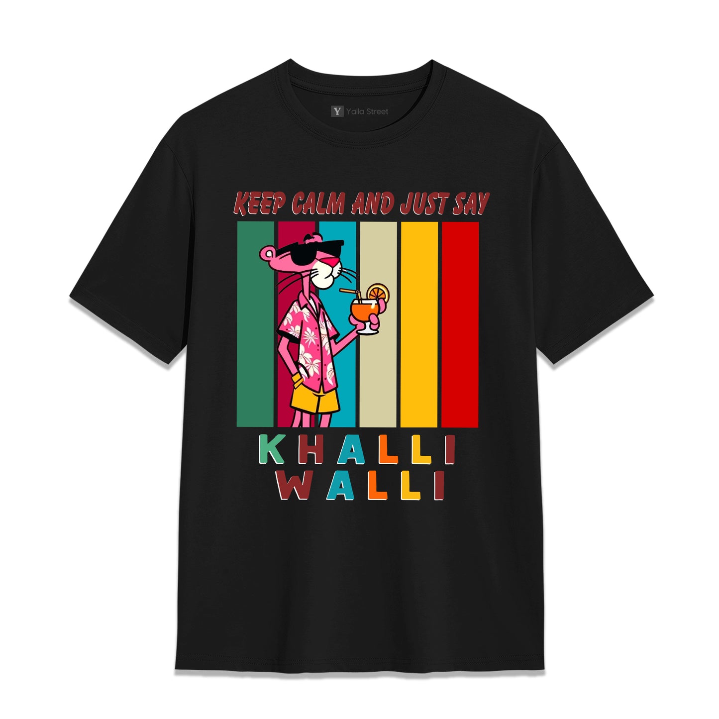 Keep Calm and Just Say Khalli Walli T-Shirt – Pink Panther Graphic Unisex Tee | Funny Arabic Slang Shirt 100% Cotton