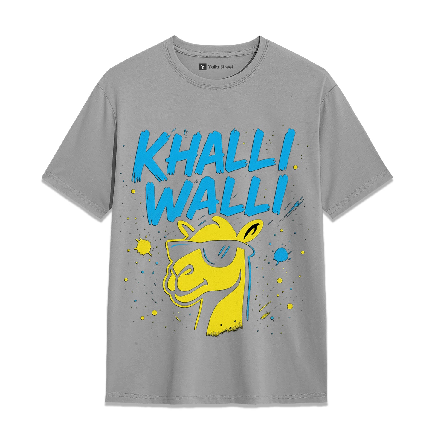 Khalli Walli Camel Graphic T-Shirt – Funny Dubai Slang Tee | Grey Streetwear Unisex T-Shirt