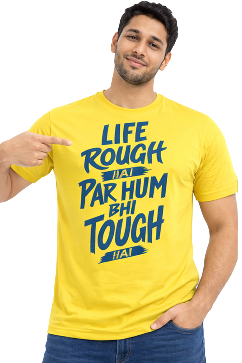 Life Rough Hai Par Hum Bhi Tough Hai – Motivational Attitude T-Shirt | Yellow | Yalla Street