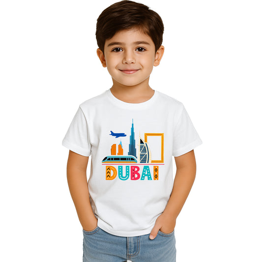 Dubai Landmarks Kids T-Shirt – Colorful City Icons Design UAE Travel Souvenir Tee