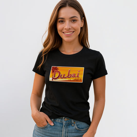 Dubai Plate Style” Women’s T-Shirt – Retro License Design 100% Cotton