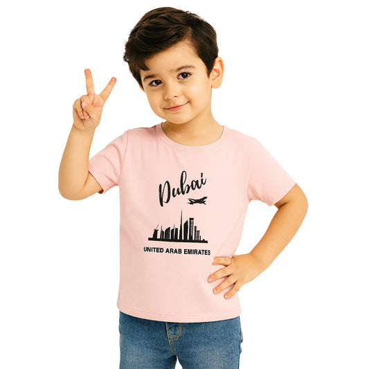 Dubai Skyline Kids T-Shirt UAE Cityscape Tee Soft Cotton Travel Souvenir