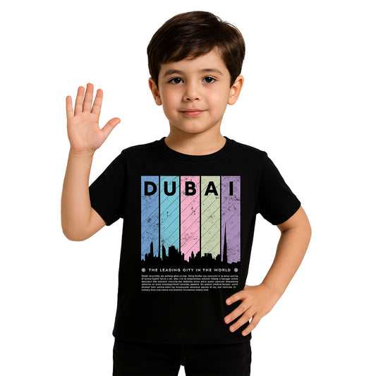Dubai Skyline Kids T-Shirt – Colorful Cityscape Design | Soft Cotton Tee
