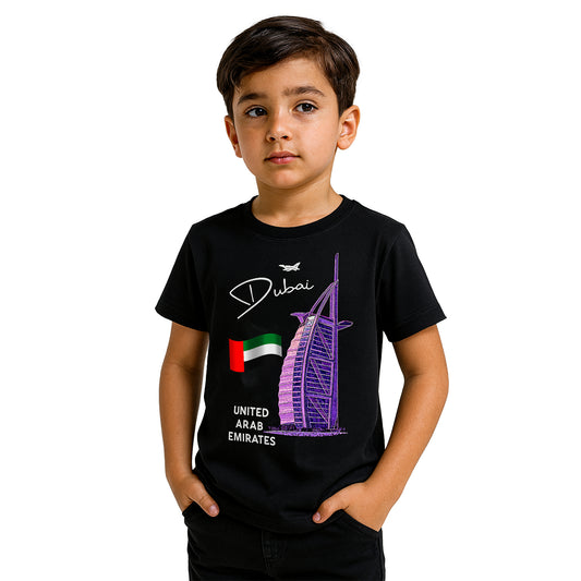 Kids Dubai T-Shirt – Burj Al Arab & UAE Flag Design