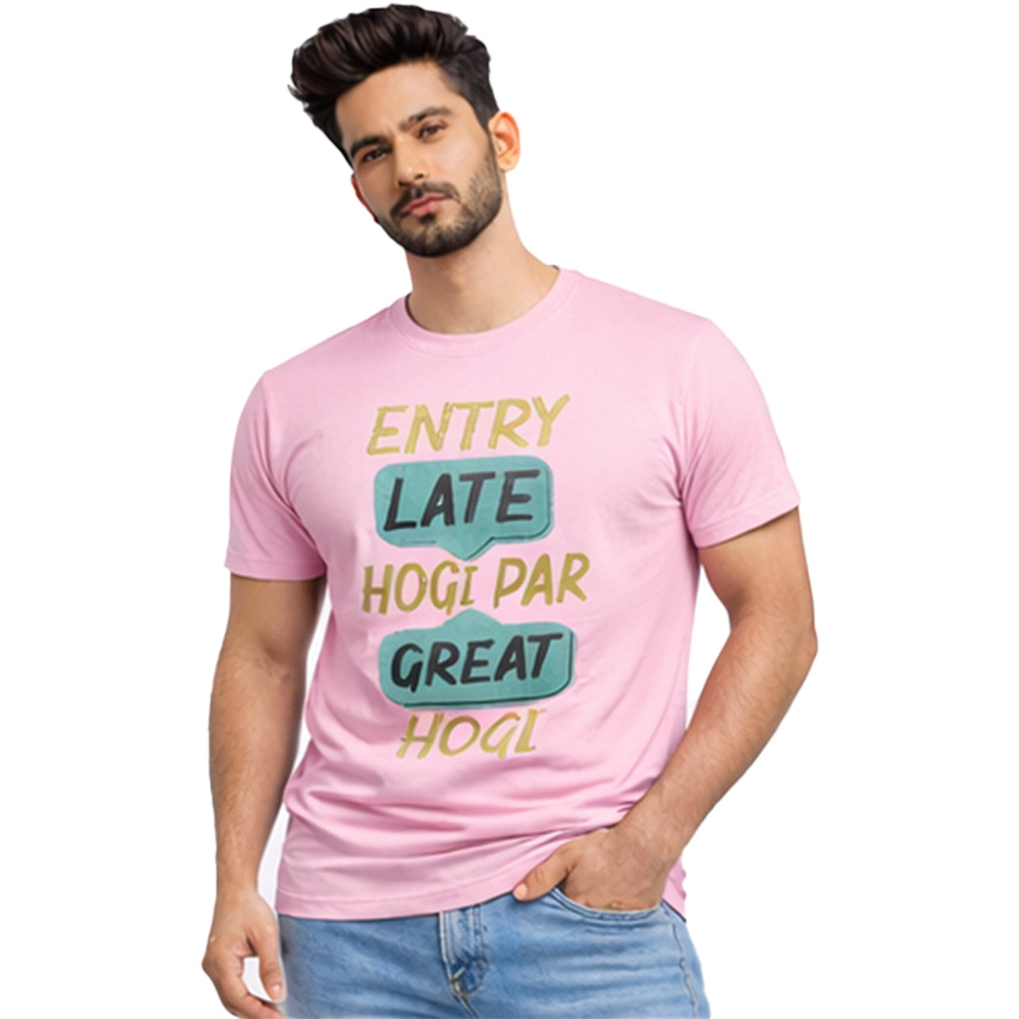 Entry Late Hogi Par Great Hogi Funny Hindi Quote Unisex T-Shirt – Motivational Humor Tee