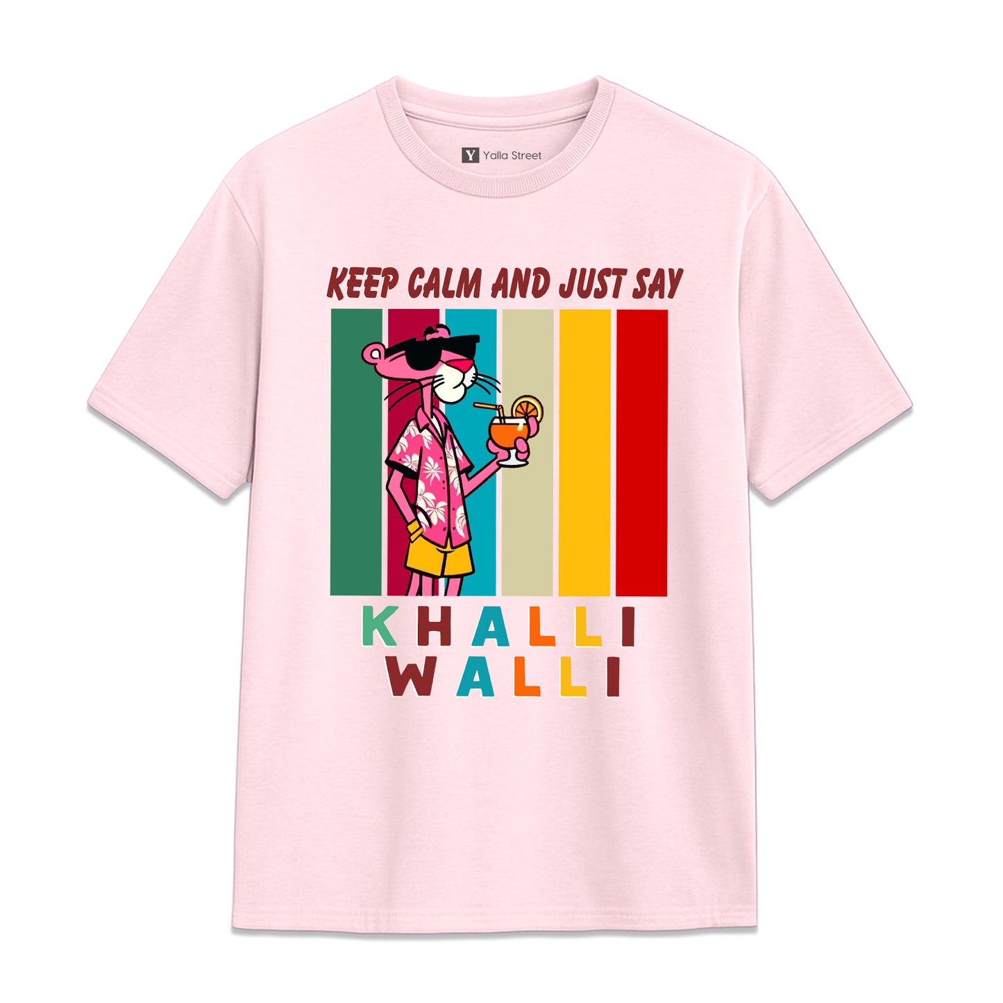Keep Calm and Just Say Khalli Walli T-Shirt – Pink Panther Graphic Unisex Tee | Funny Arabic Slang Shirt 100% Cotton