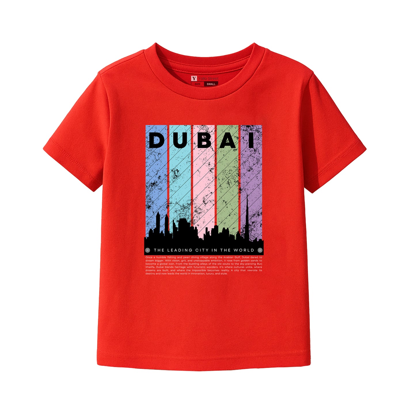 Dubai Skyline Kids T-Shirt – Colorful Cityscape Design | Soft Cotton Tee