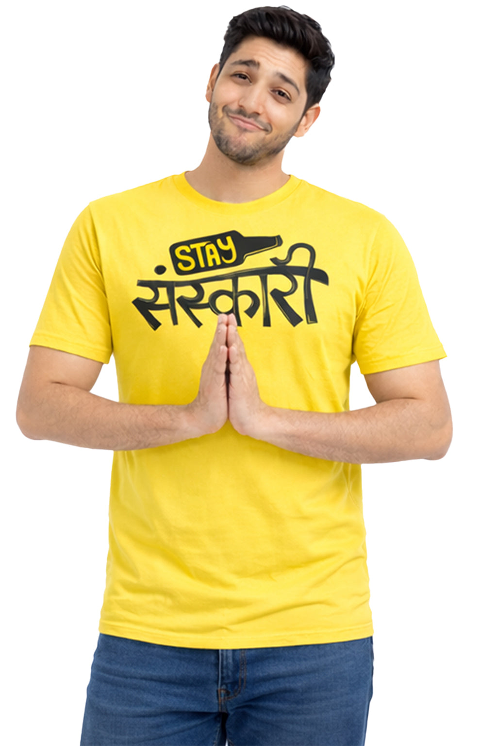 Stay Sanskaari – Funny Desi Statement Unisex T-Shirt | Yellow | Yalla Street