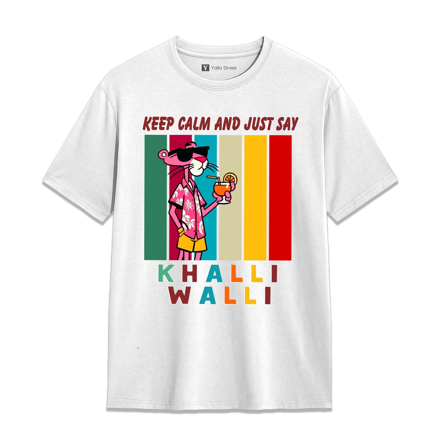 Keep Calm and Just Say Khalli Walli T-Shirt – Pink Panther Graphic Unisex Tee | Funny Arabic Slang Shirt 100% Cotton