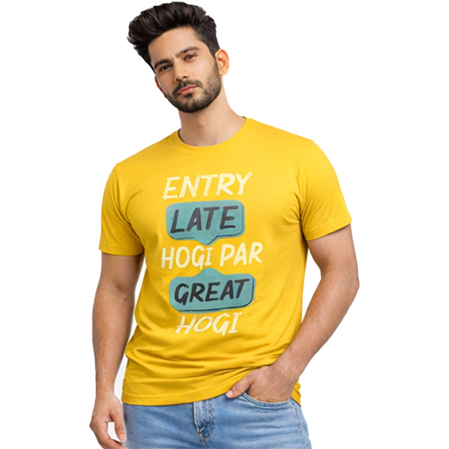 Entry Late Hogi Par Great Hogi Funny Hindi Quote Unisex T-Shirt – Motivational Humor Tee