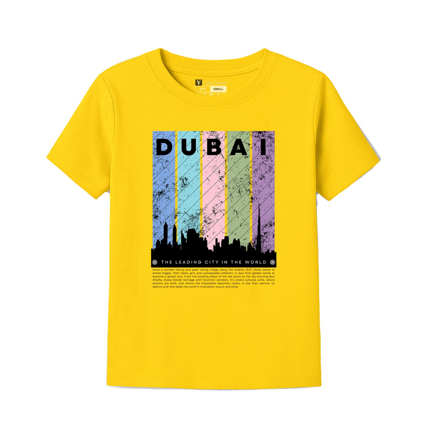 Dubai Skyline Kids T-Shirt – Colorful Cityscape Design | Soft Cotton Tee